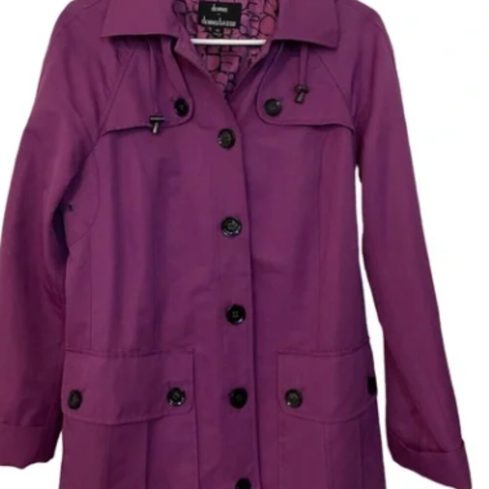 Dennis Basso Women’s Purple Short Trench Coat with Removable Hood Size XS (608)